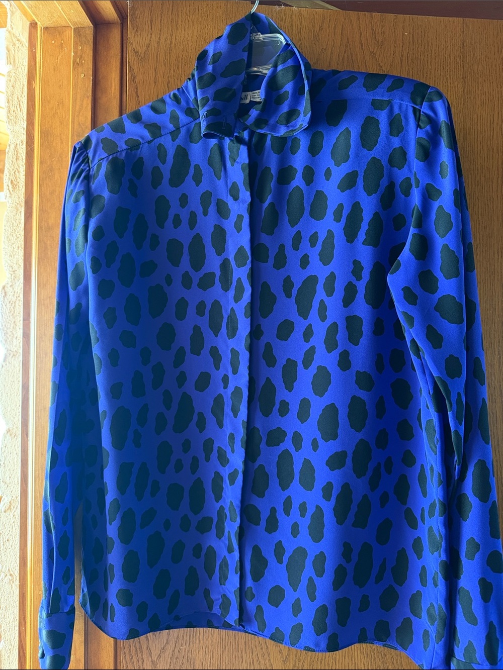 Vintage Anne Klein II Purple and Black Animal-Print Long Sleeve Shirt